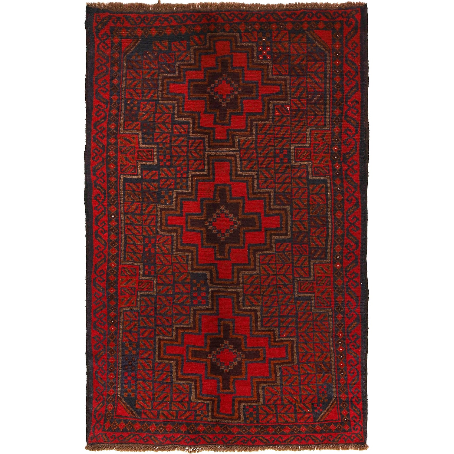 Baluchi Rug Handmade Red Geometric 4x6 ft