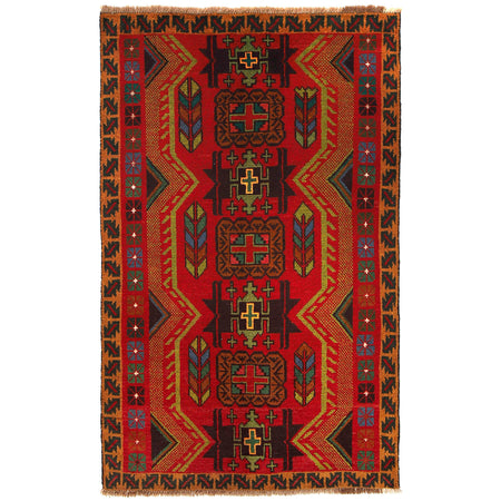 Baluchi Rug Handmade Multi Geometric 4x6 ft