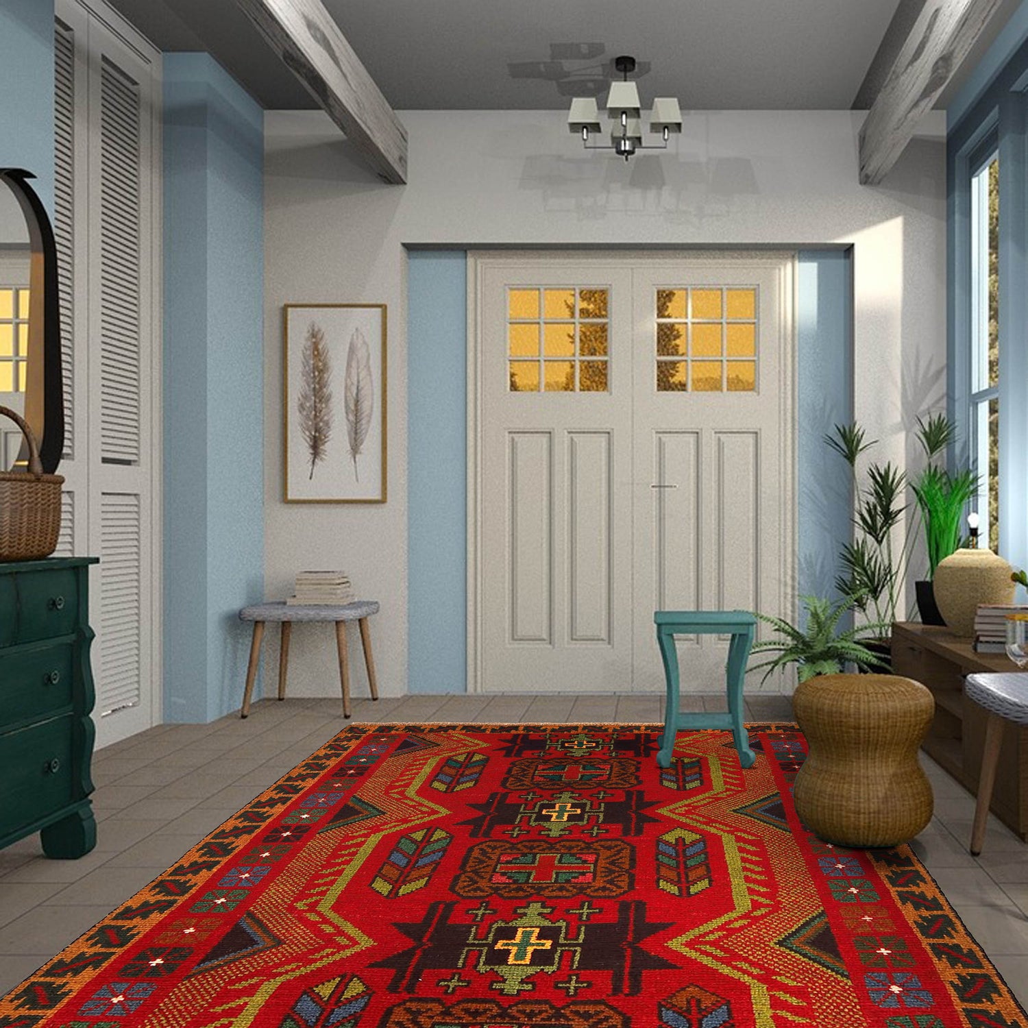 Baluchi Rug Handmade Multi Geometric 4x6 ft