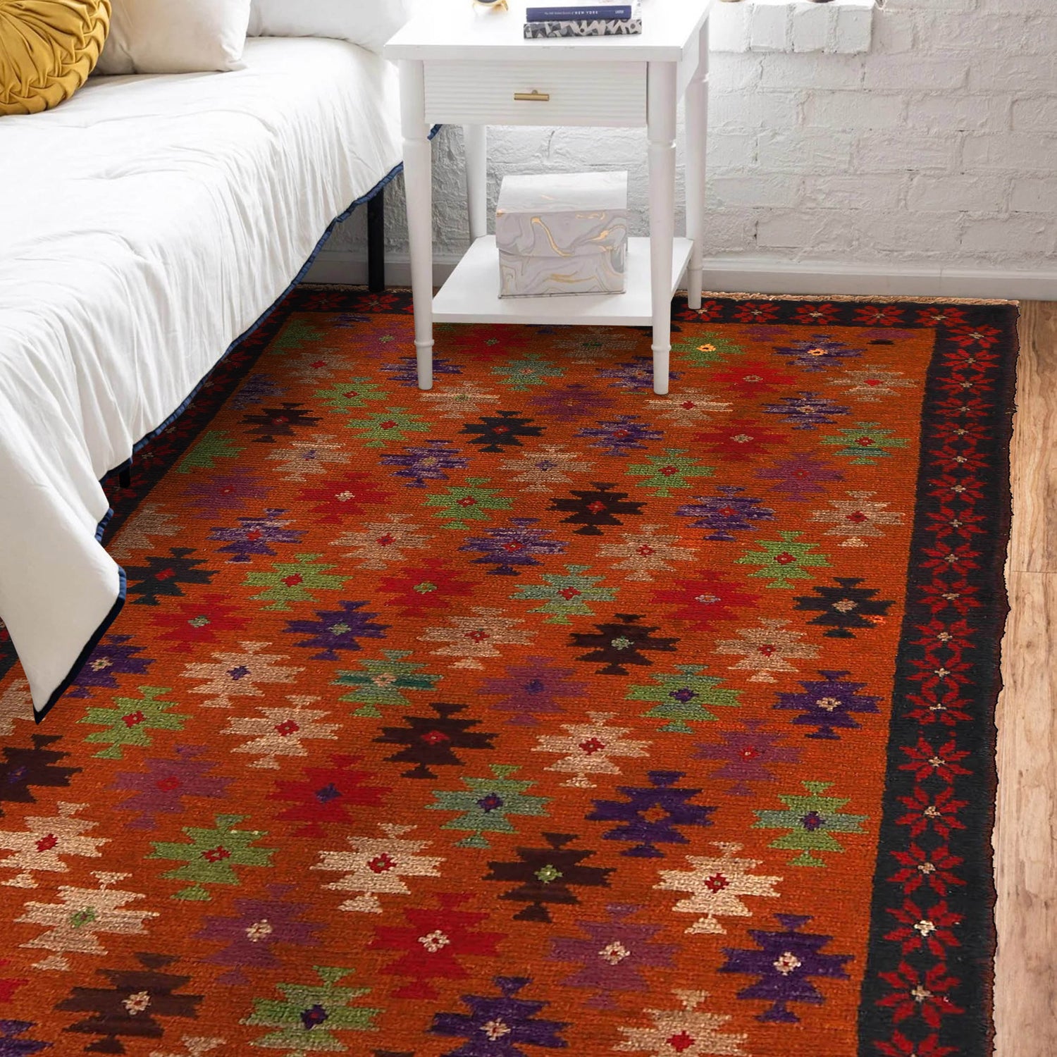 Baluchi Rug Handmade Orange Geometric 4x6 ft