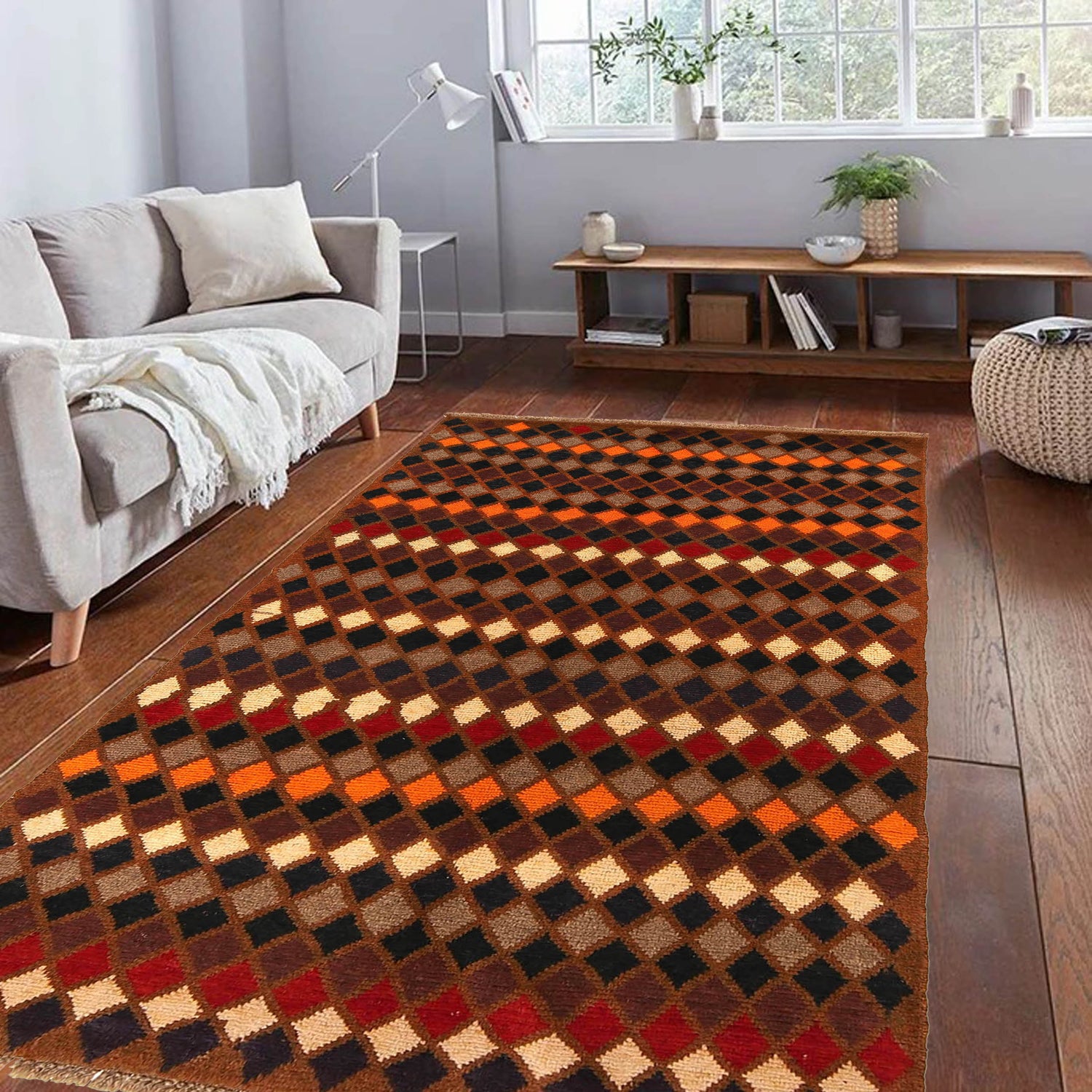 Baluchi Rug Handmade Brown Geometric 4x6 ft