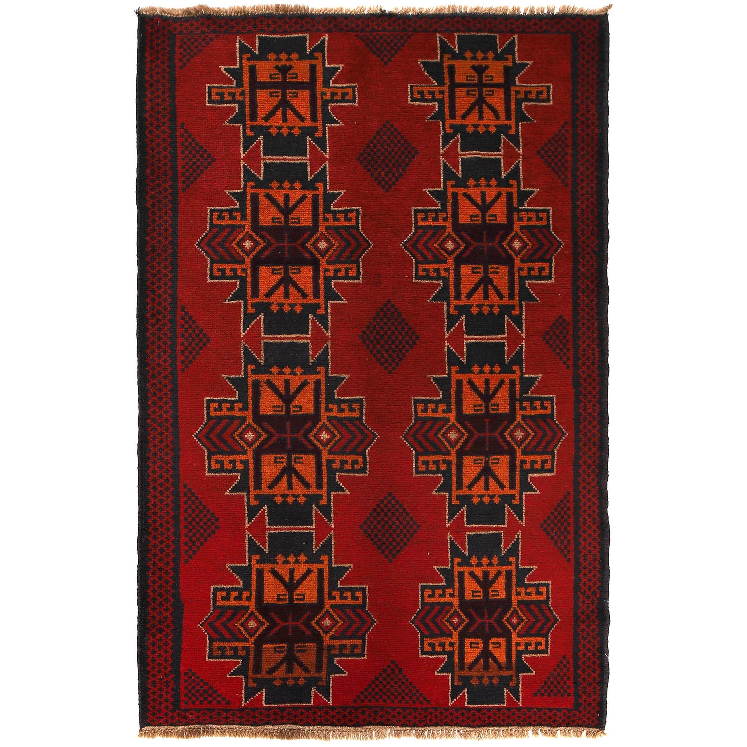 Baluchi Rug Handmade Red Geometric 4x6 ft