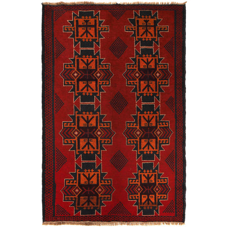 Baluchi Rug Handmade Red Geometric 4x6 ft