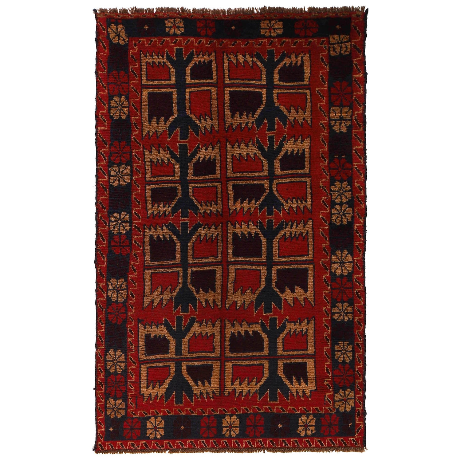 Baluchi Rug Handmade Red Floral 4x6 ft