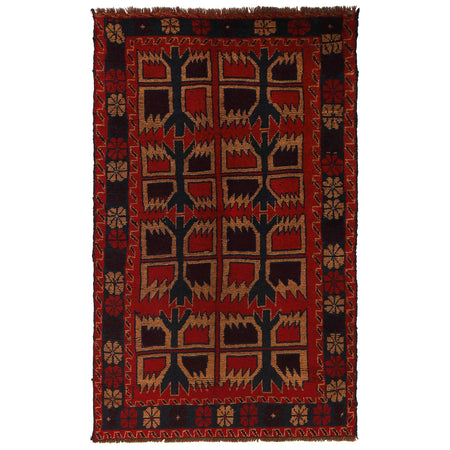 Baluchi Rug Handmade Red Floral 4x6 ft