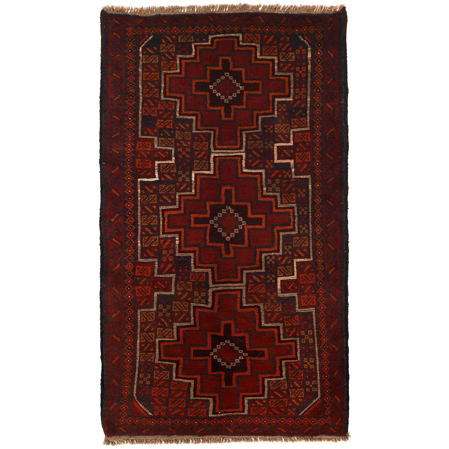 Baluchi Rug Handmade Red Geometric 4x6 ft