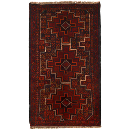 Baluchi Rug Handmade Red Geometric 4x6 ft