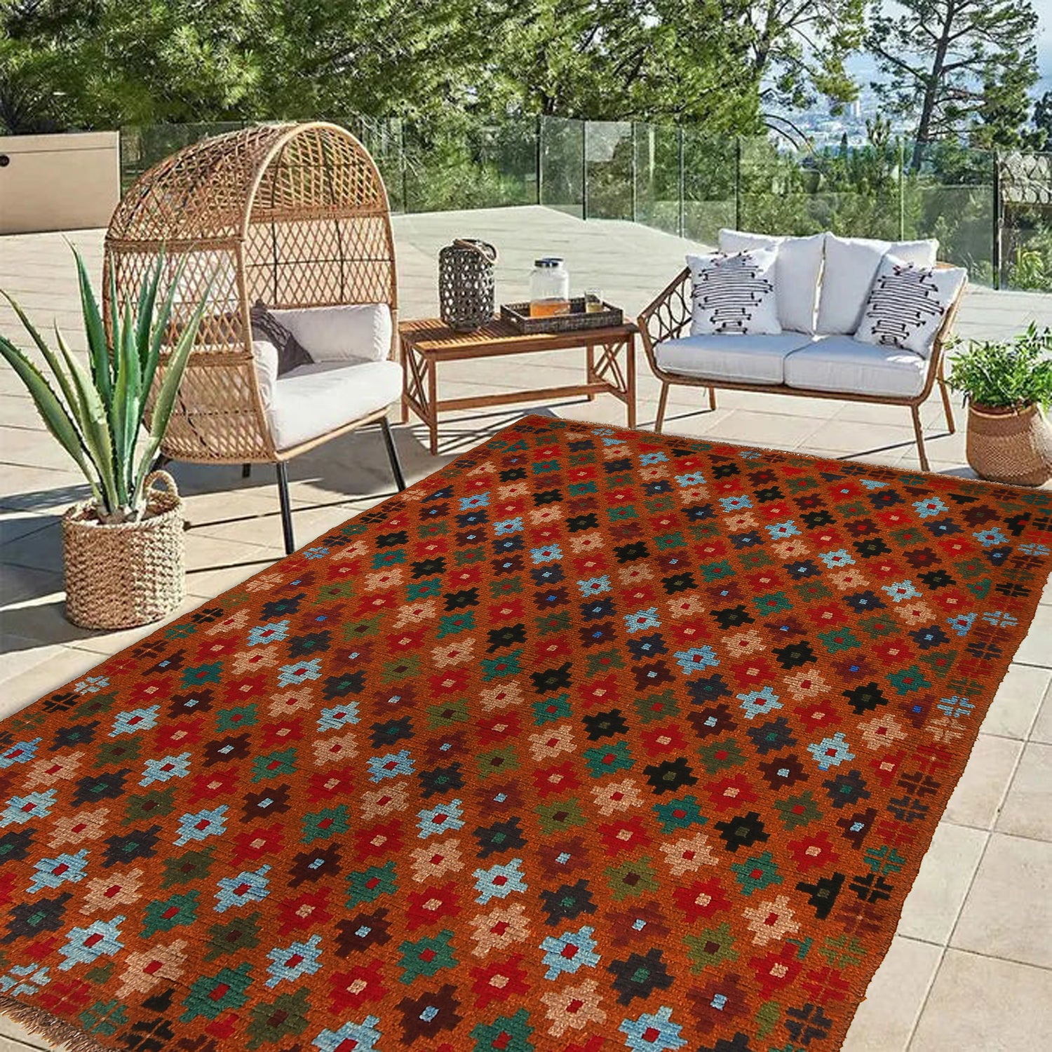 Baluchi Rug Handmade Orange Floral 4x6 ft