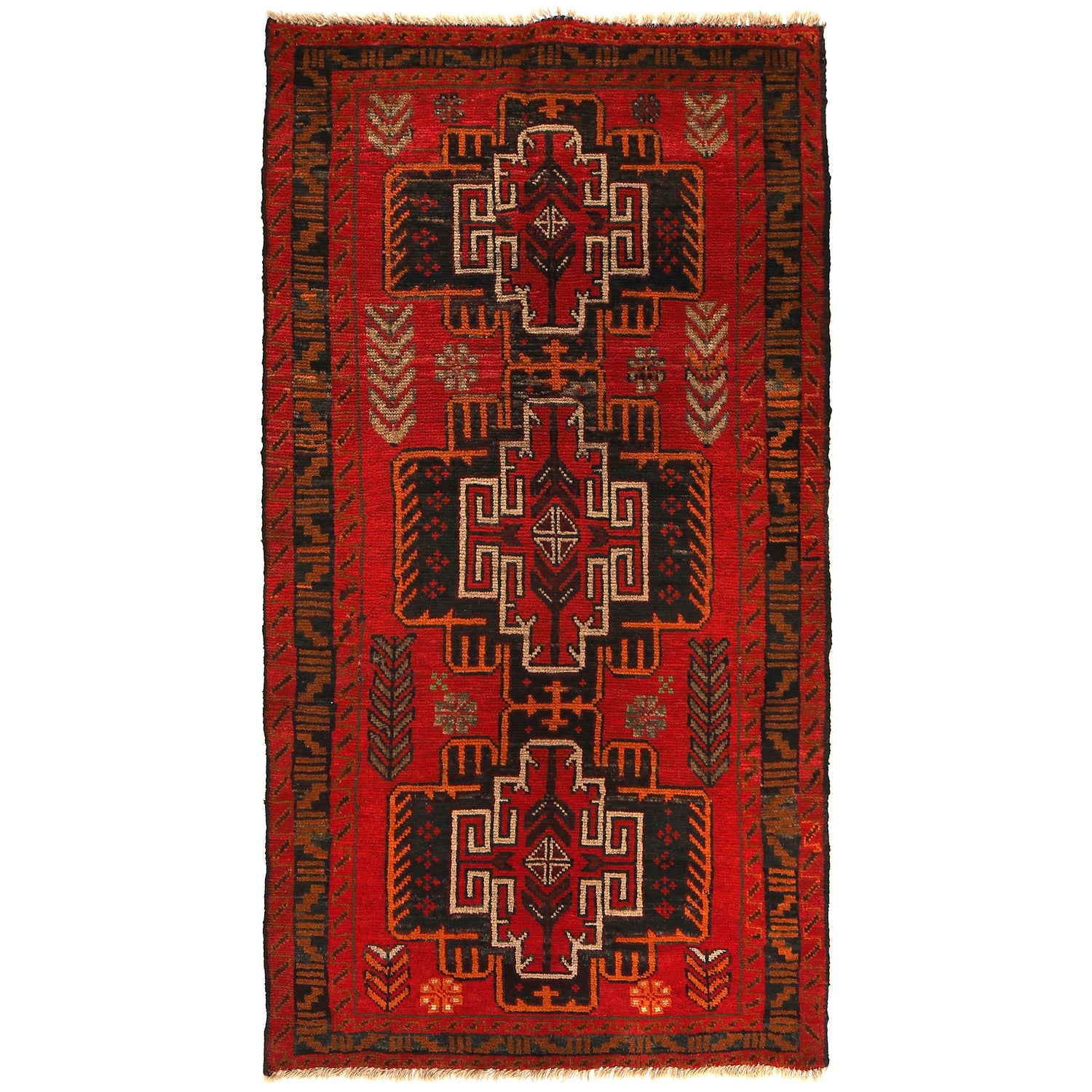 Baluchi Rug Handmade Red Geometric 4x6 ft
