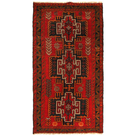 Baluchi Rug Handmade Red Geometric 4x6 ft