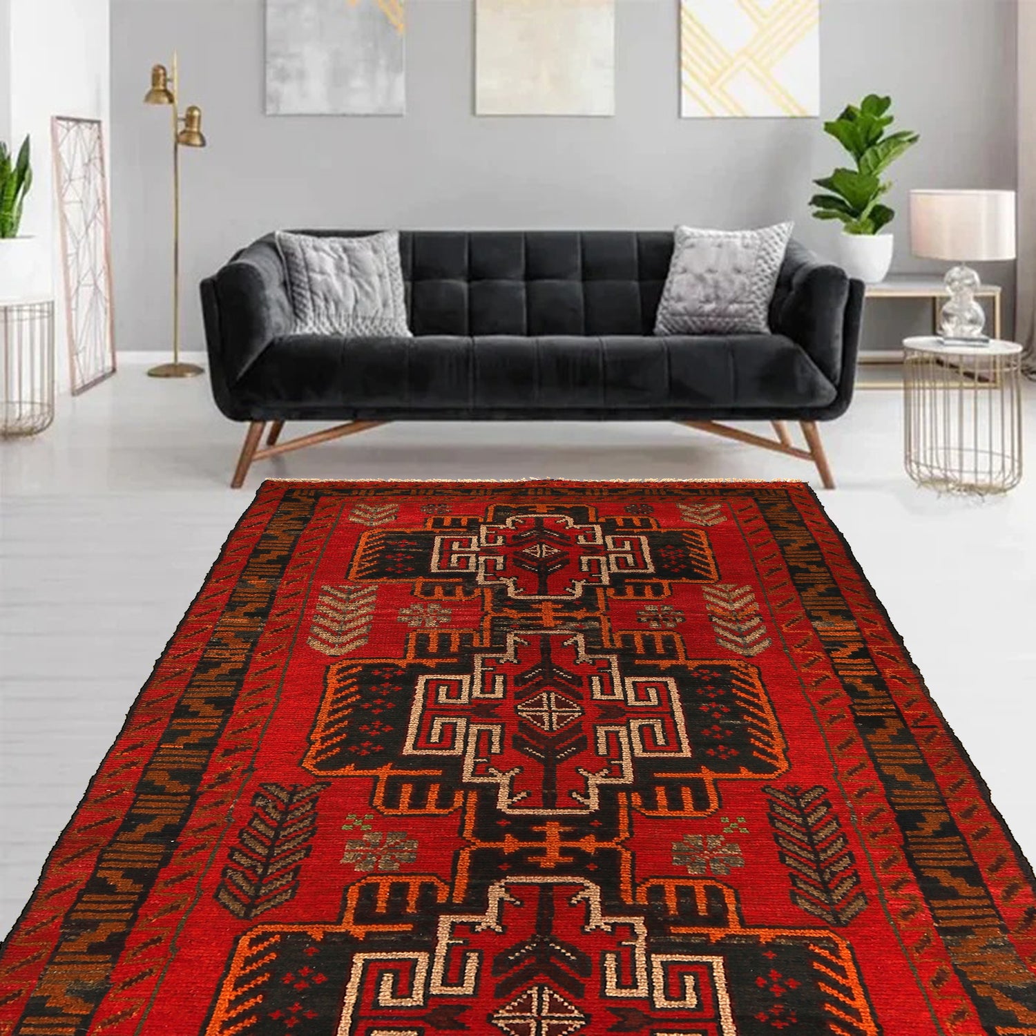 Baluchi Rug Handmade Red Geometric 4x6 ft