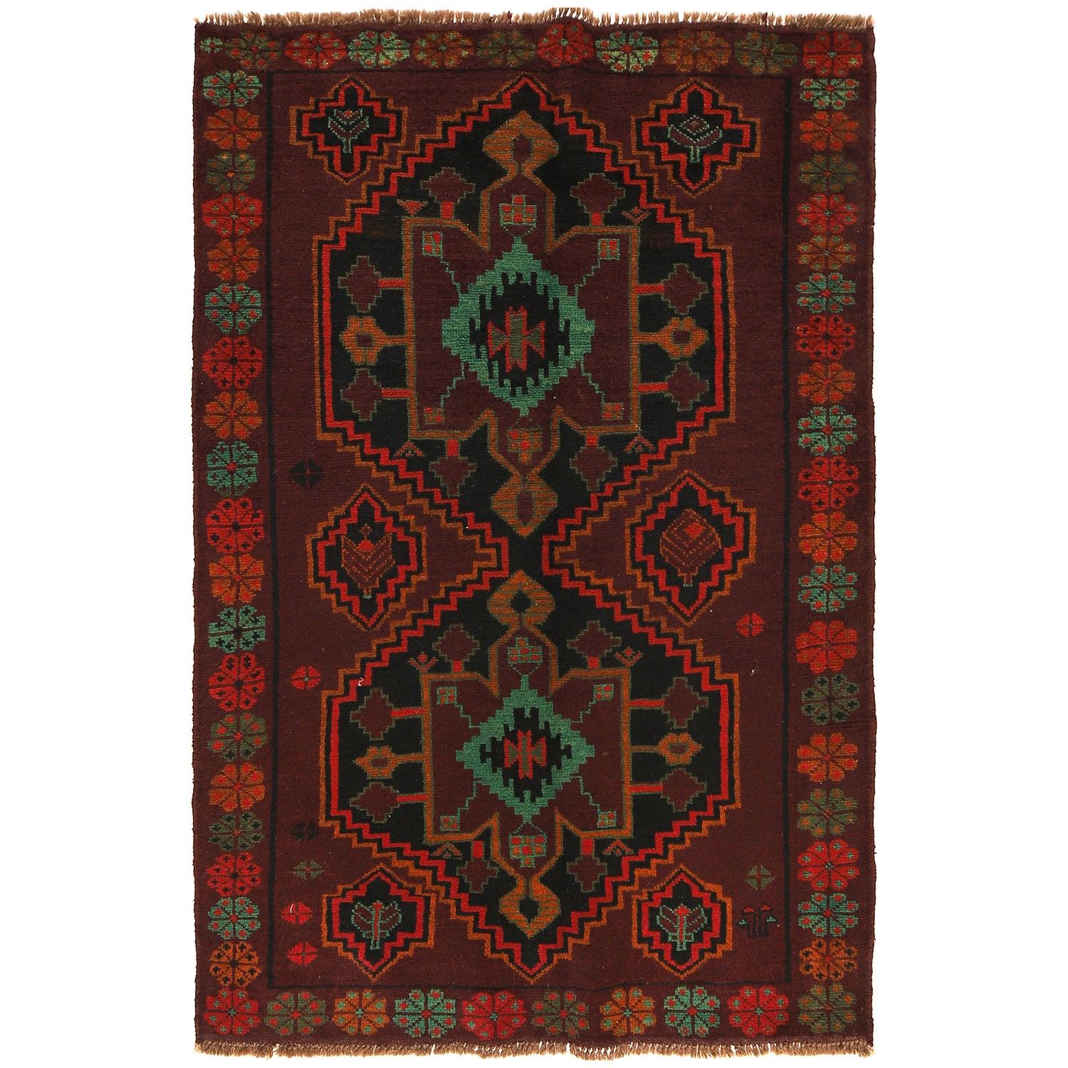 Baluchi Rug Handmade Multi Geometric 4x6 ft