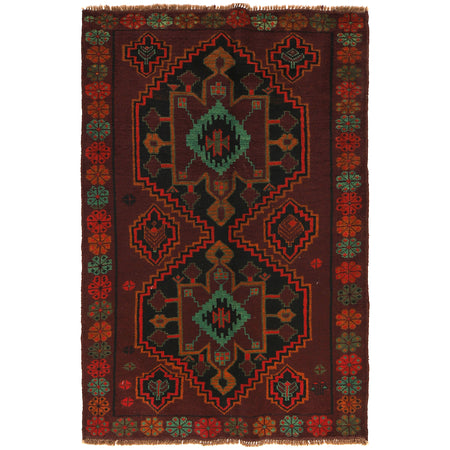 Baluchi Rug Handmade Multi Geometric 4x6 ft