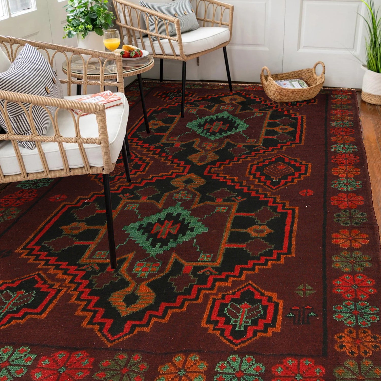 Baluchi Rug Handmade Multi Geometric 4x6 ft