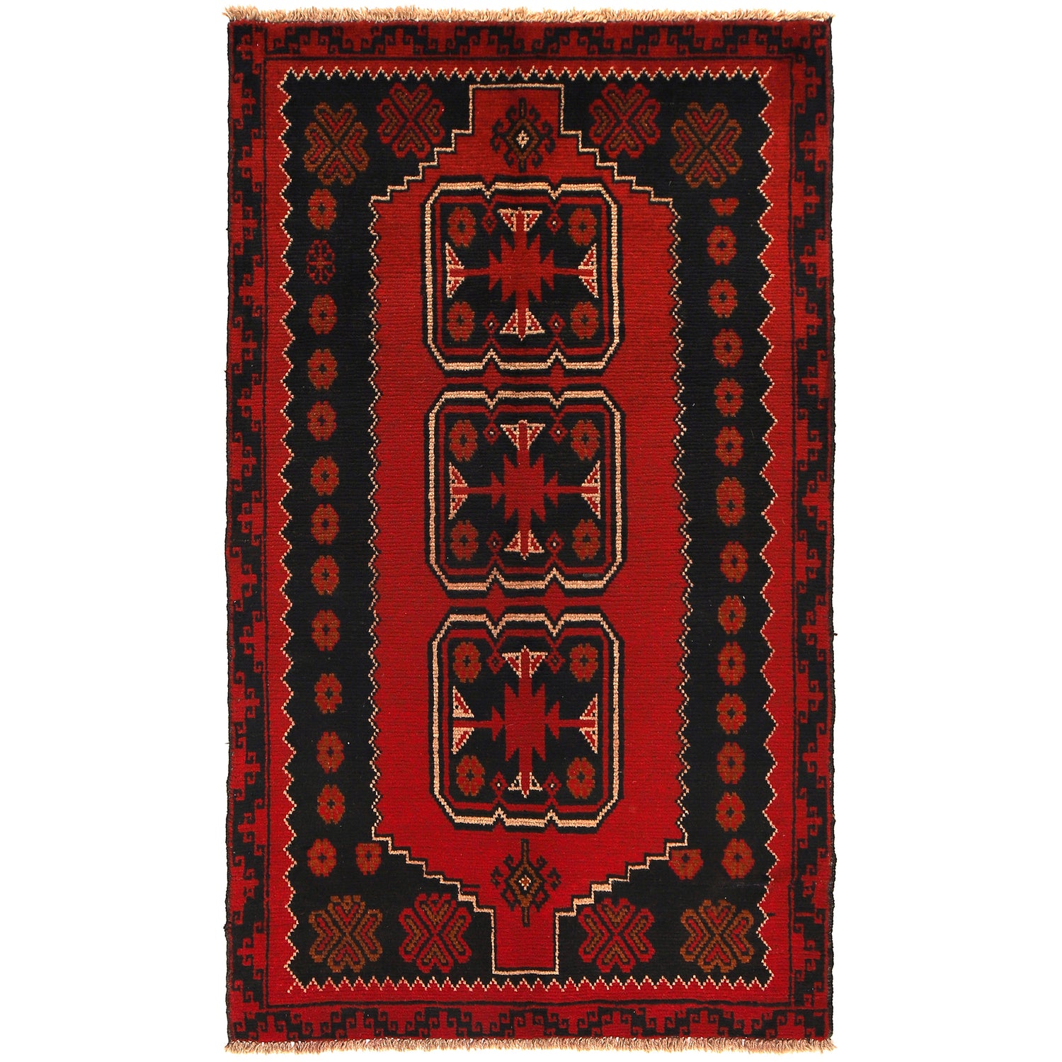Baluchi Rug Handmade Red Geometric 4x6 ft