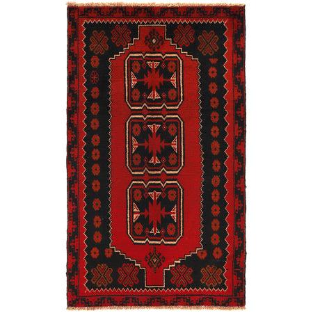 Baluchi Rug Handmade Red Geometric 4x6 ft