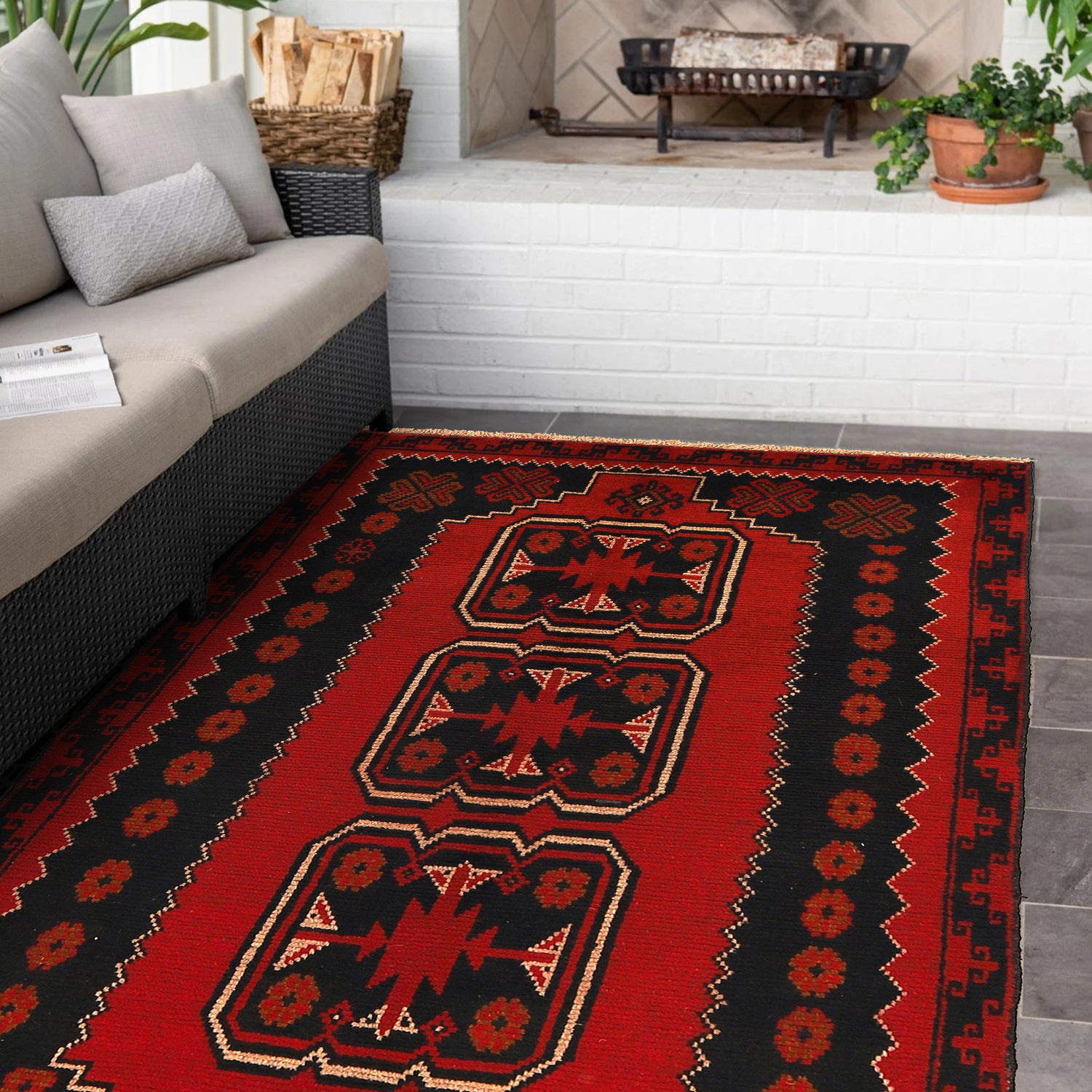 Baluchi Rug Handmade Red Geometric 4x6 ft