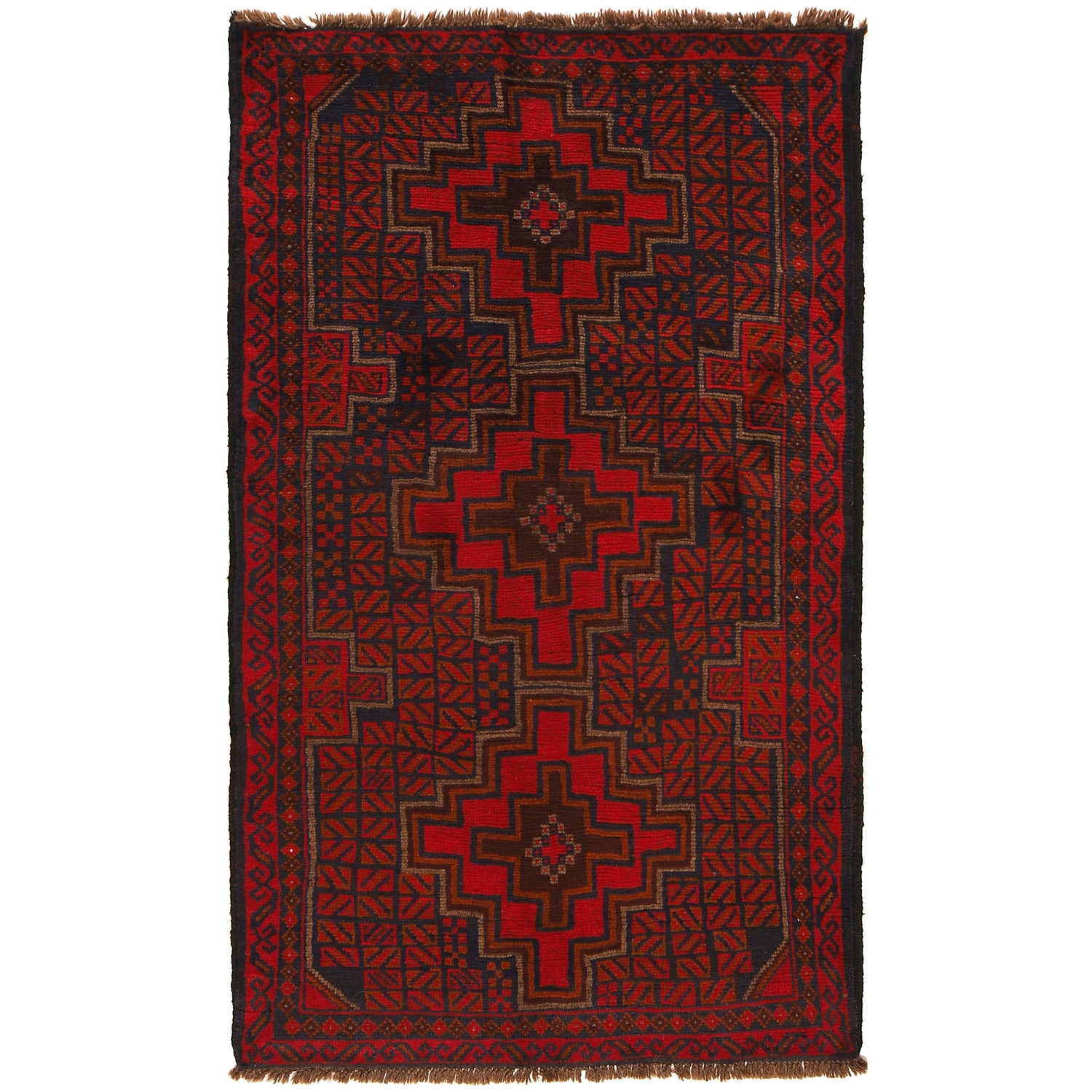 Baluchi Rug Handmade Red Geometric 4x6 ft