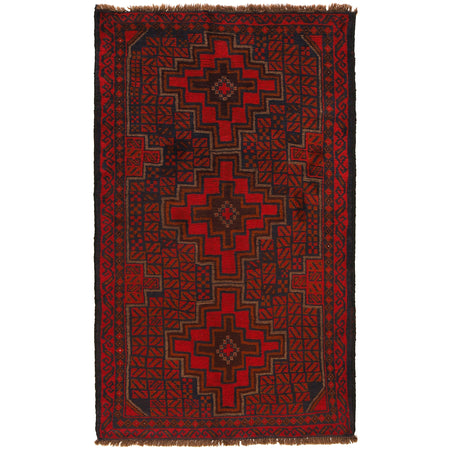 Baluchi Rug Handmade Red Geometric 4x6 ft
