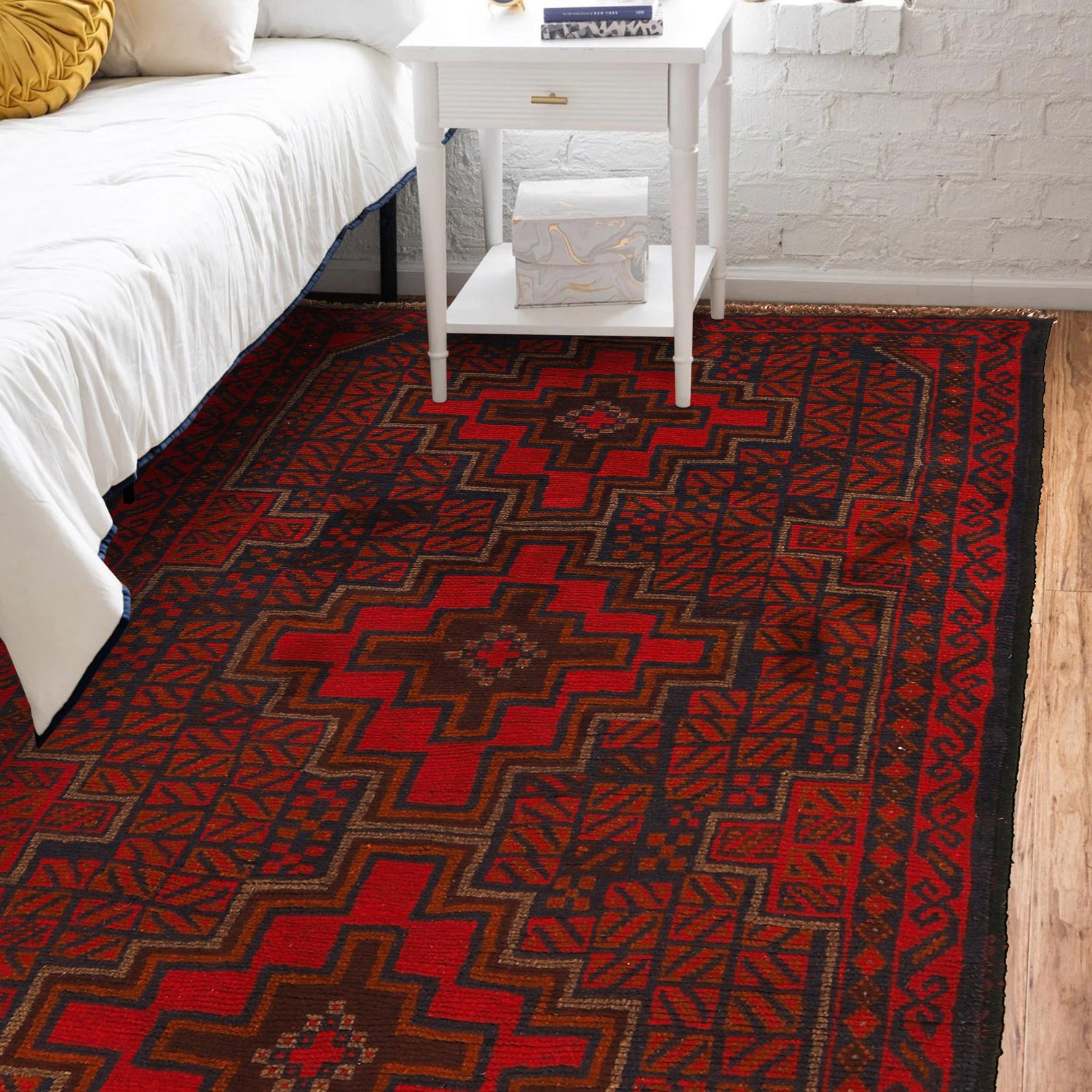 Baluchi Rug Handmade Red Geometric 4x6 ft