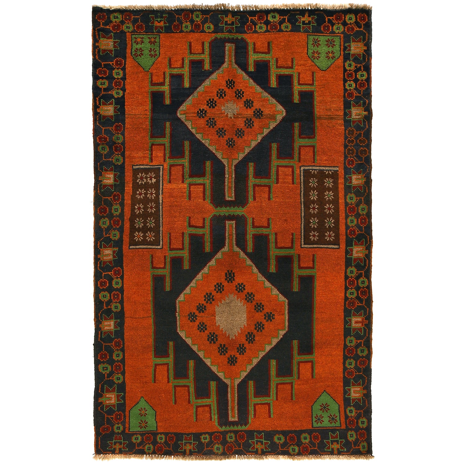 Baluchi Rug Handmade Orange Geometric 4x6 ft