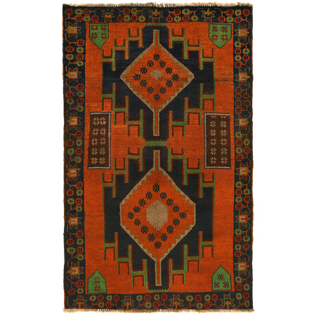 Baluchi Rug Handmade Orange Geometric 4x6 ft