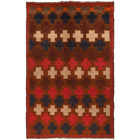 Baluchi Rug Handmade Brown Floral 4x6 ft