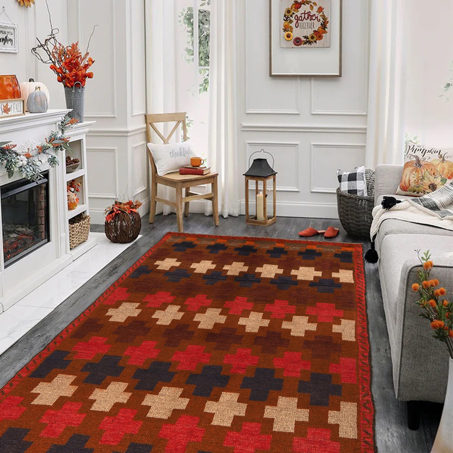 Baluchi Rug Handmade Brown Floral 4x6 ft