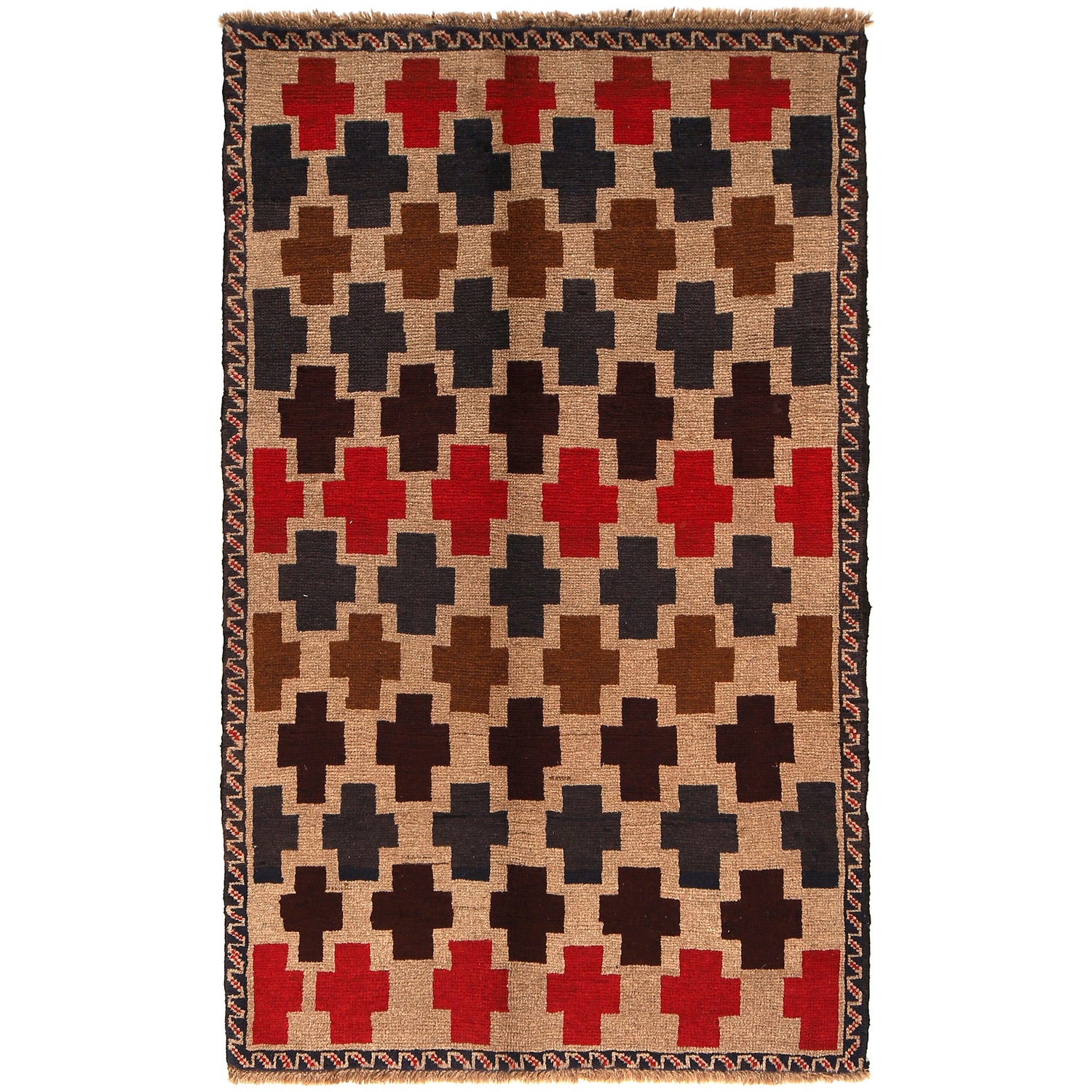 Baluchi Rug Handmade Tan Floral 4x6 ft