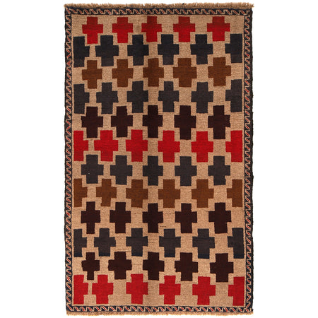 Baluchi Rug Handmade Tan Floral 4x6 ft