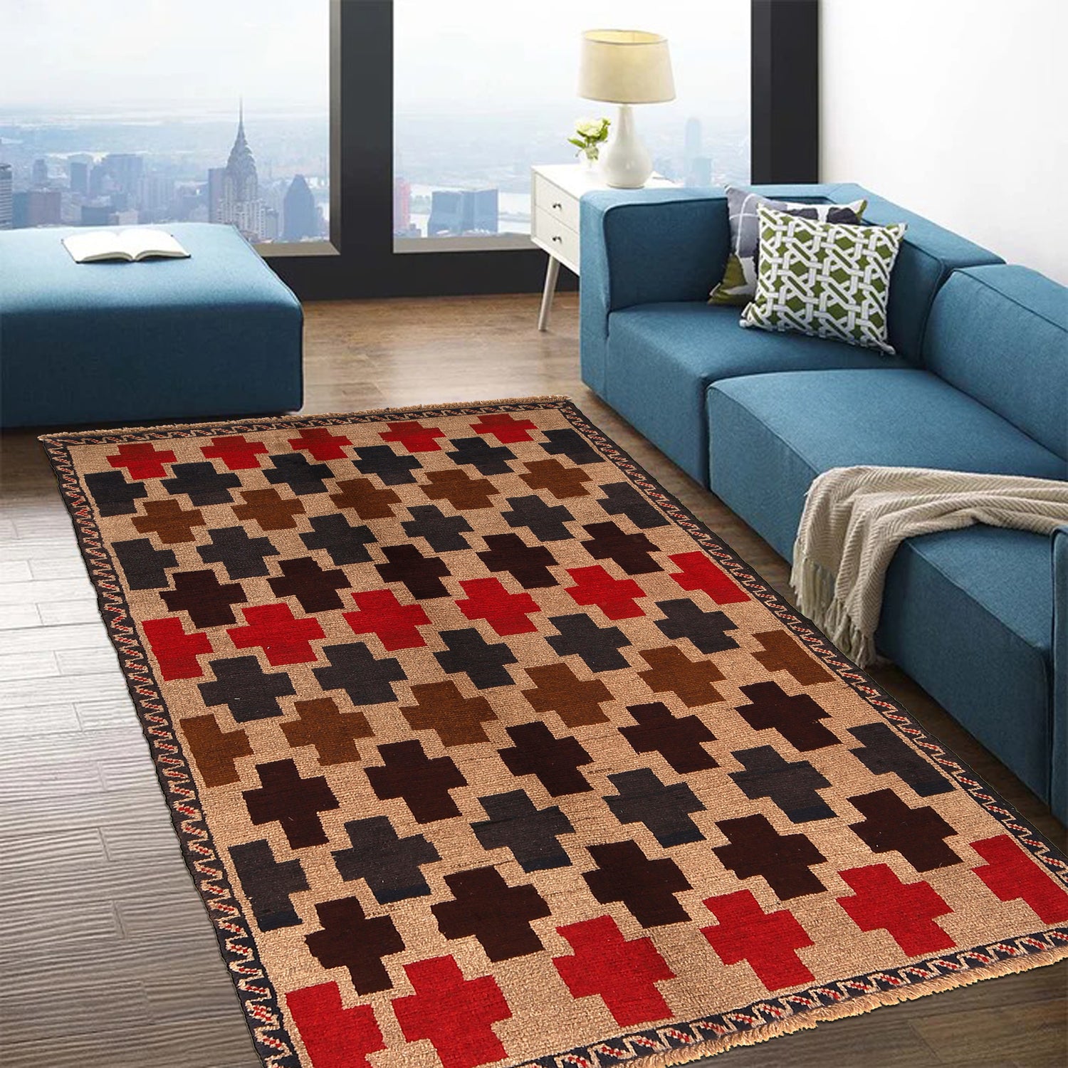 Baluchi Rug Handmade Tan Floral 4x6 ft