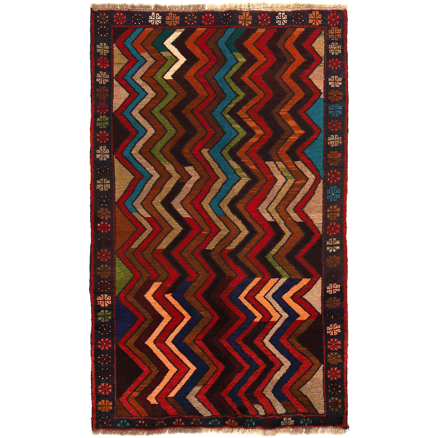 Baluchi Rug Handmade Multi Curvilinear 4x6 ft