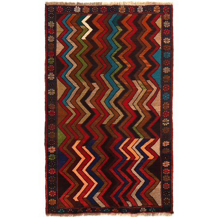 Baluchi Rug Handmade Multi Curvilinear 4x6 ft