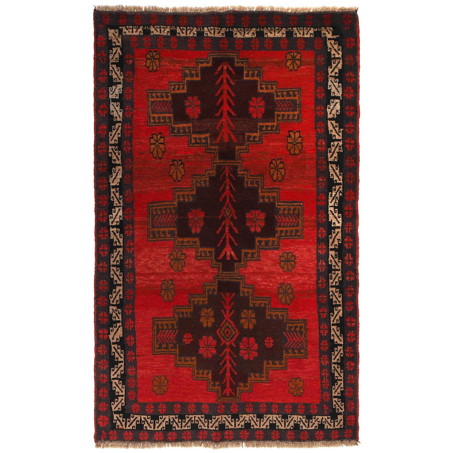 Baluchi Rug Handmade Red Geometric 4x6 ft