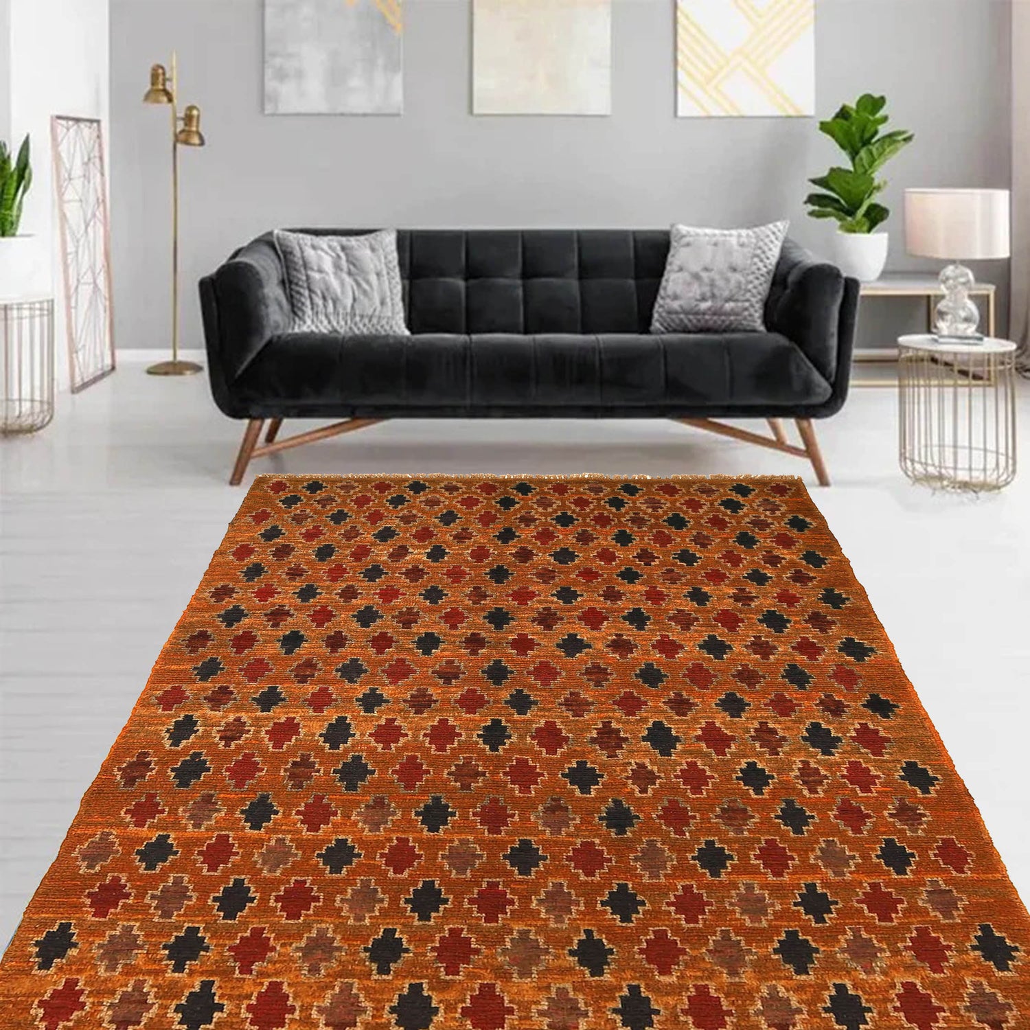Baluchi Rug Handmade Orange Geometric 4x6 ft