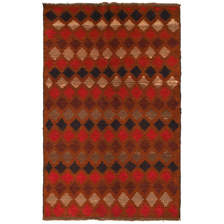 Baluchi Rug Handmade Brown Geometric 4x6 ft
