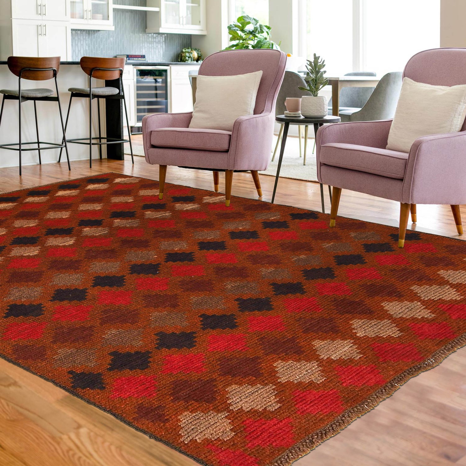 Baluchi Rug Handmade Brown Geometric 4x6 ft