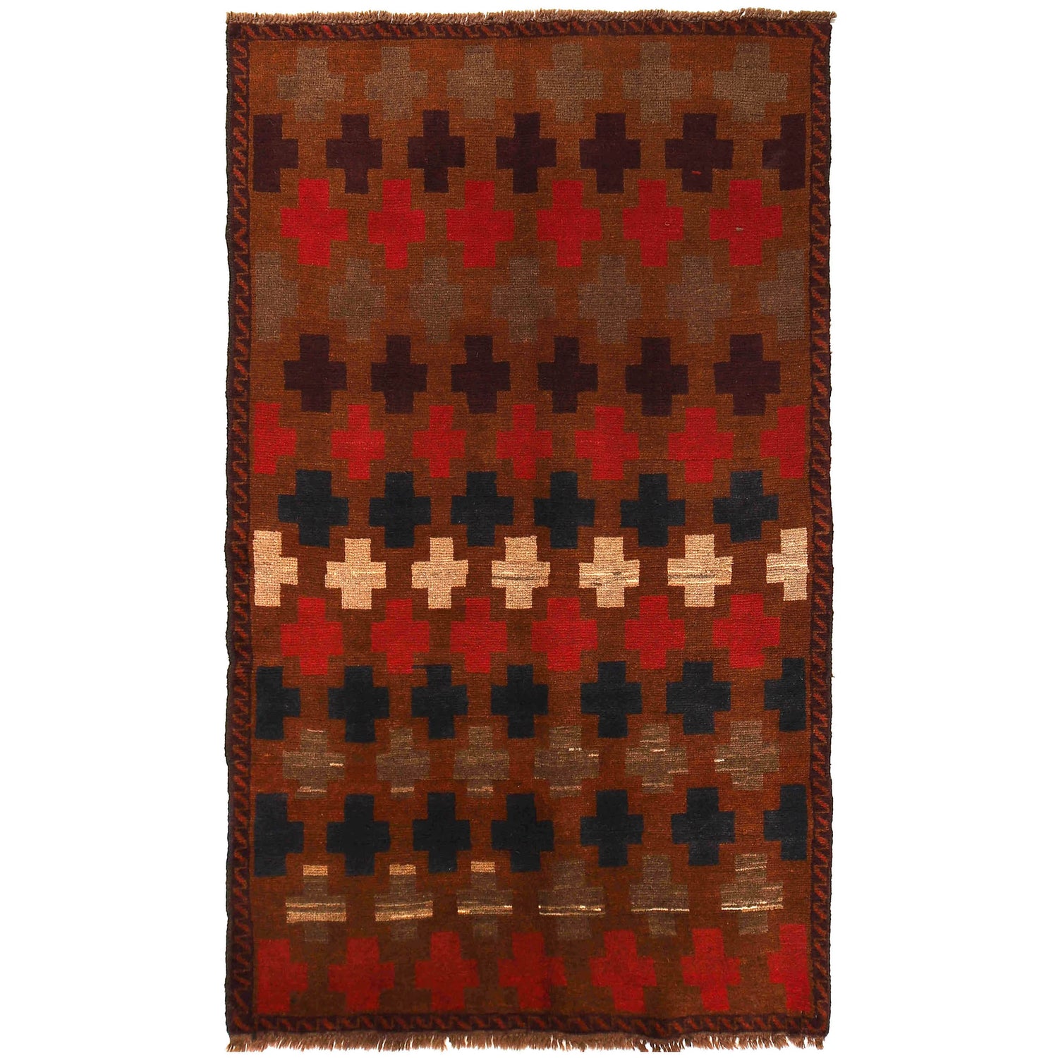 Baluchi Rug Handmade Brown Geometric 4x6 ft