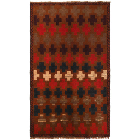 Baluchi Rug Handmade Brown Geometric 4x6 ft