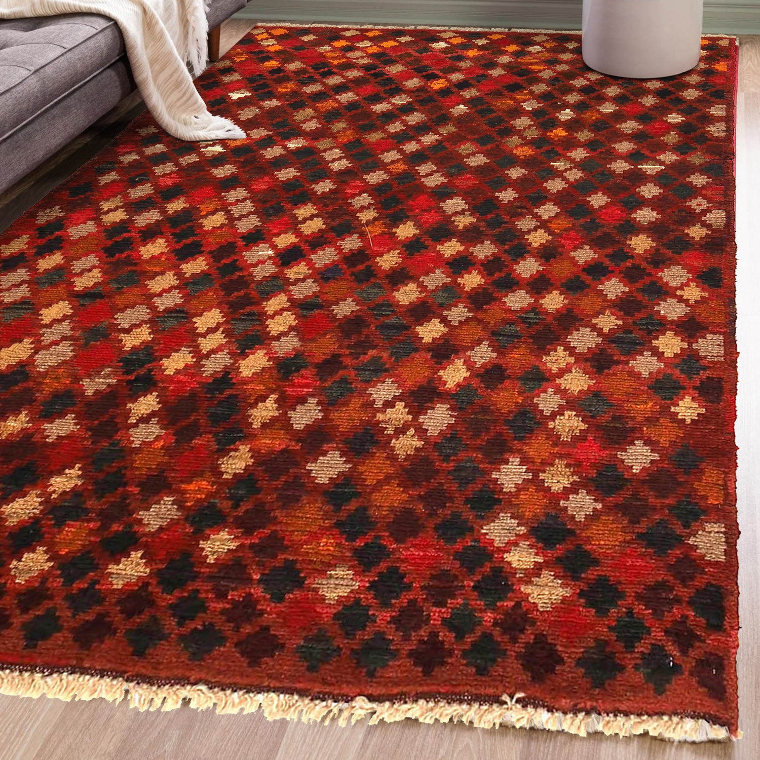Baluchi Rug Handmade Red Geometric 4x6 ft