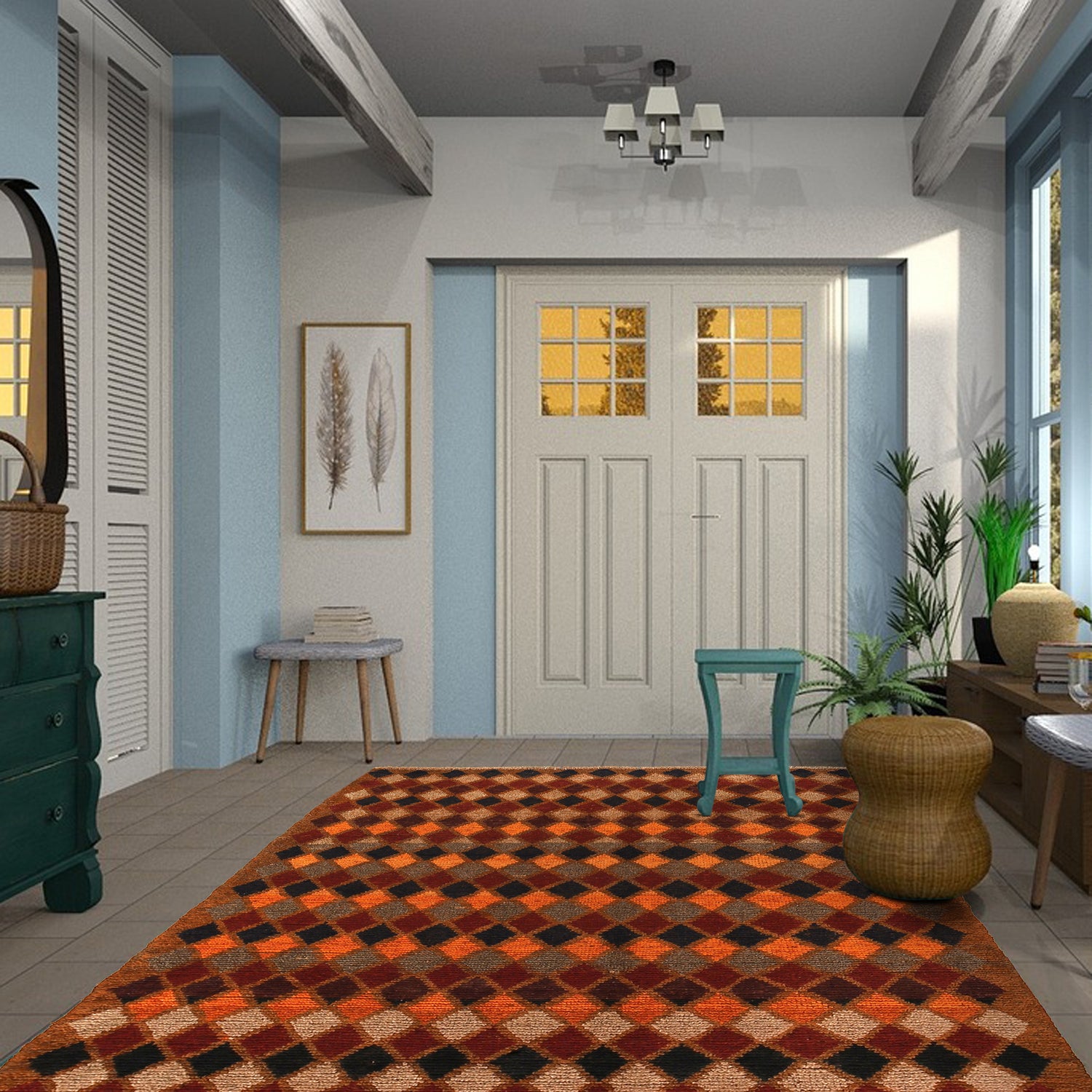 Baluchi Rug Handmade Orange Geometric 4x6 ft