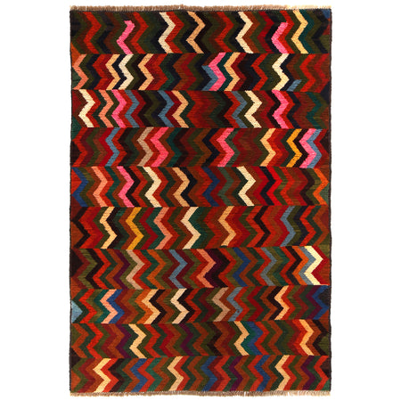 Baluchi Rug Handmade Multi Curvilinear 4x6 ft