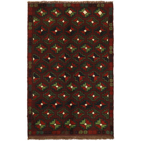 Baluchi Rug Handmade Multi Geometric 4x6 ft