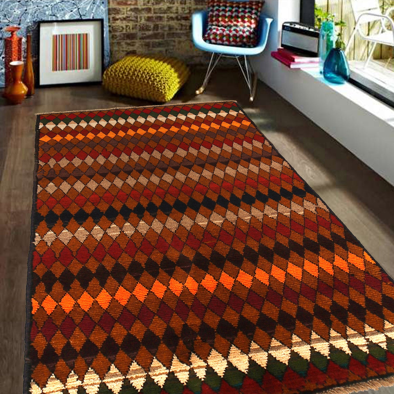 Baluchi Rug Handmade Multi Geometric 4x6 ft
