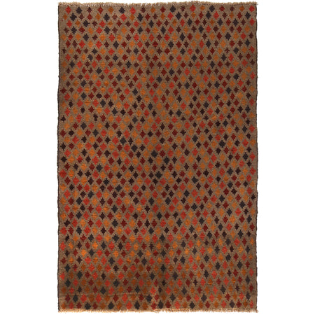 Baluchi Rug Handmade Tan Geometric 4x6 ft