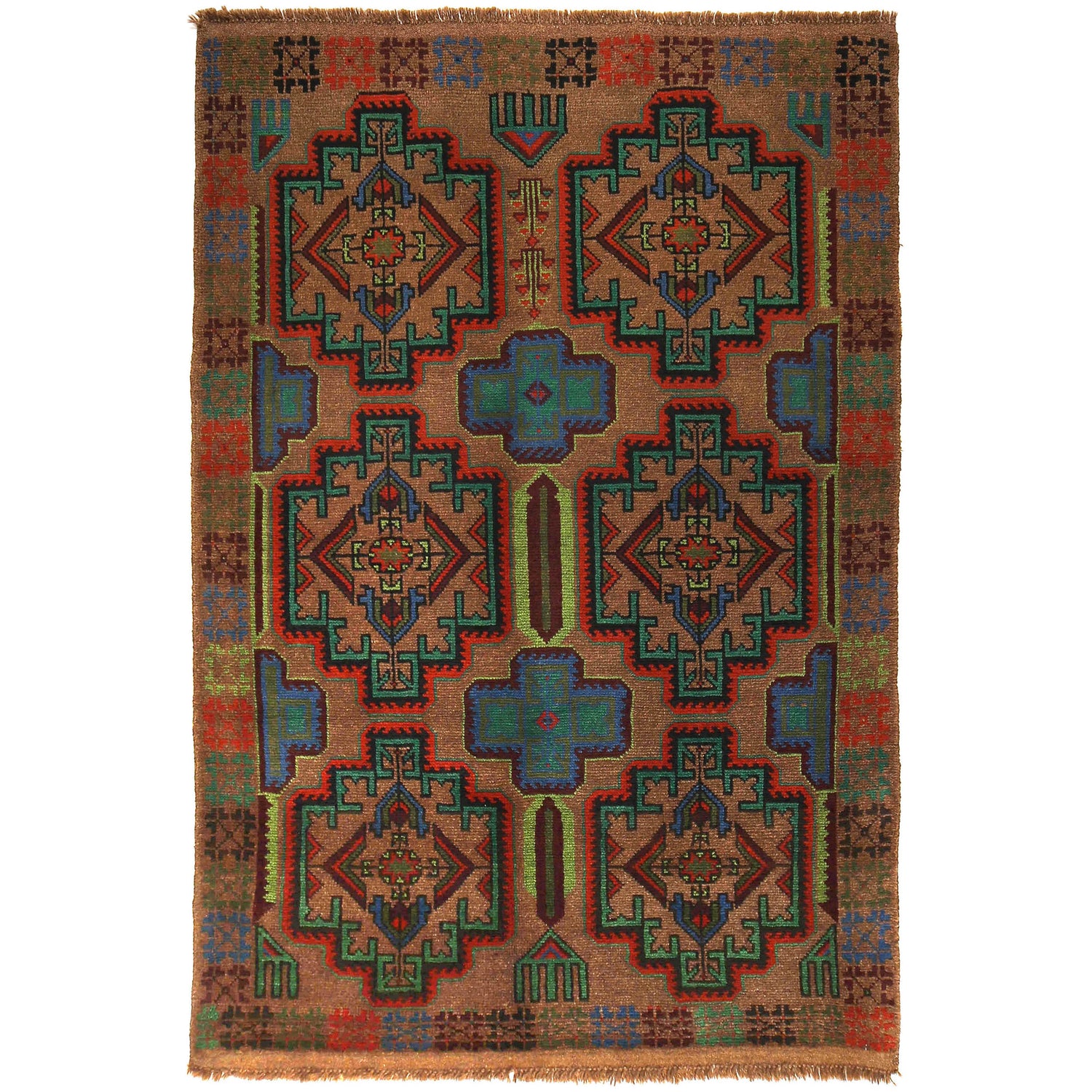 Baluchi Rug Handmade Light Brown Geometric 4x6 ft