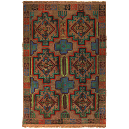 Baluchi Rug Handmade Light Brown Geometric 4x6 ft