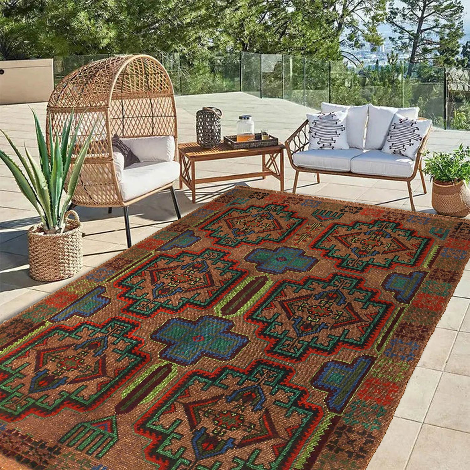 Baluchi Rug Handmade Light Brown Geometric 4x6 ft