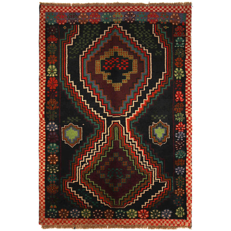 Baluchi Rug Handmade Black Geometric 4x6 ft