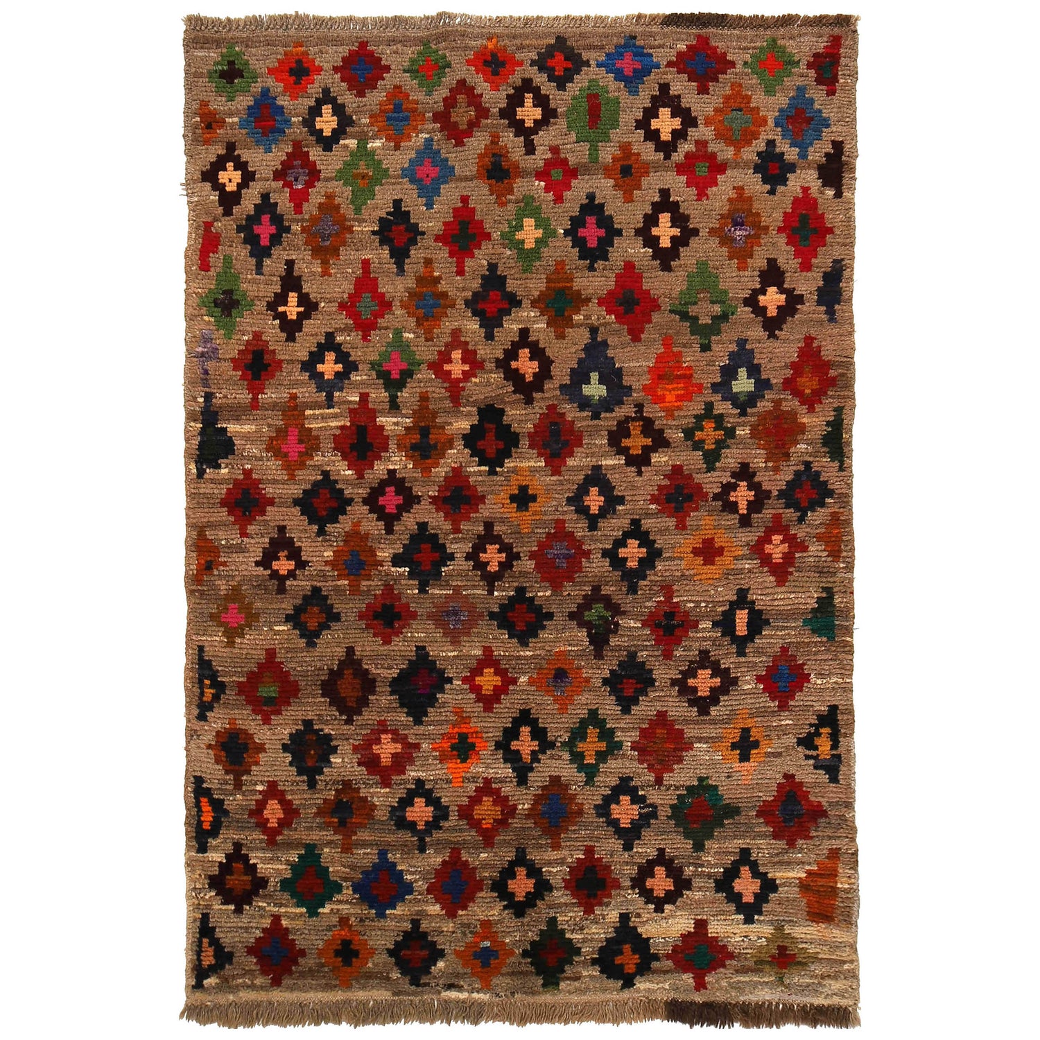 Baluchi Rug Handmade Tan Floral 4x6 ft